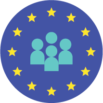 Blauer Button Europa-Flagge mit Menschen
